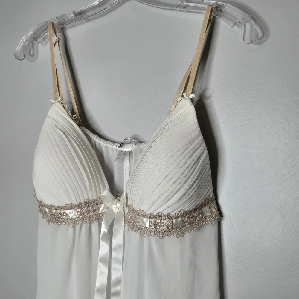 Linea Donatella Ivory Lace‎ Babydoll Chemise XL Bridal Sheer Chiffon Lingerie